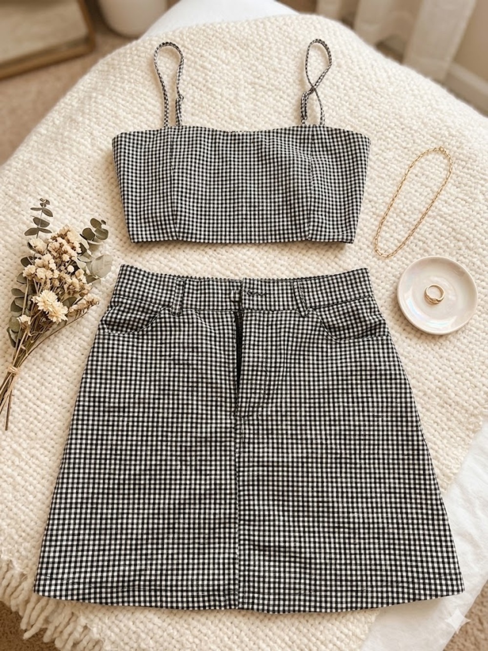 Gingham Mini Skirt and Top Set